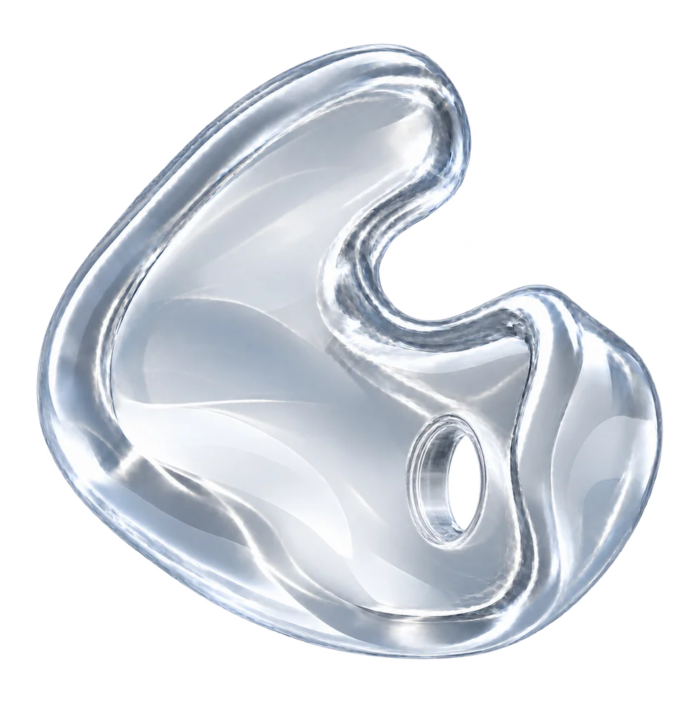 Molde transparente com abertura para encaixar o auricular do sistema de aviação